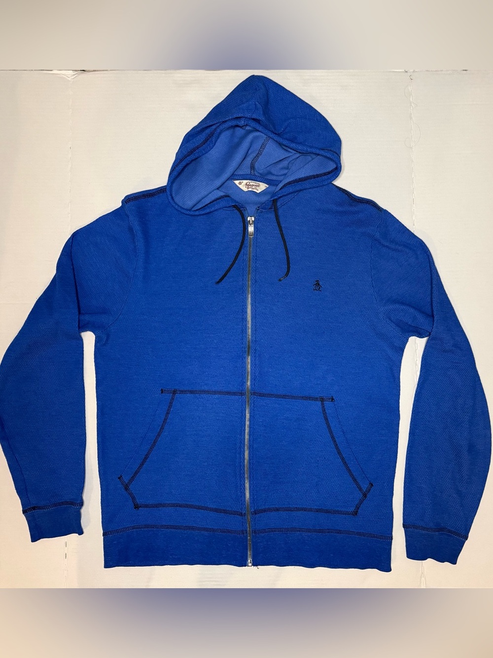 Original Penguin by Munsingwear Waffle Knit Thermal Full Zip Hoodie Blue - Large